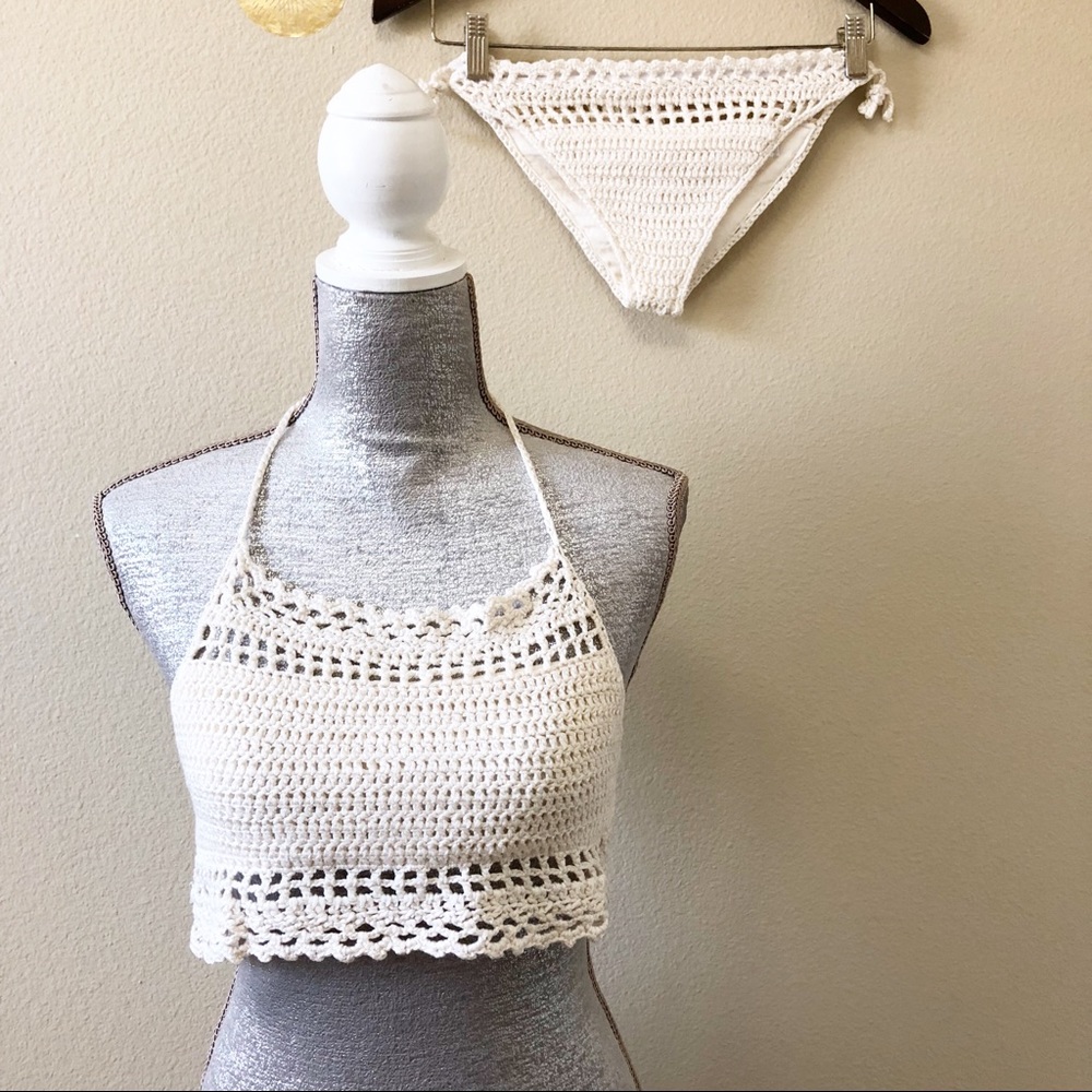 Crochet Crop Top Bikini Set